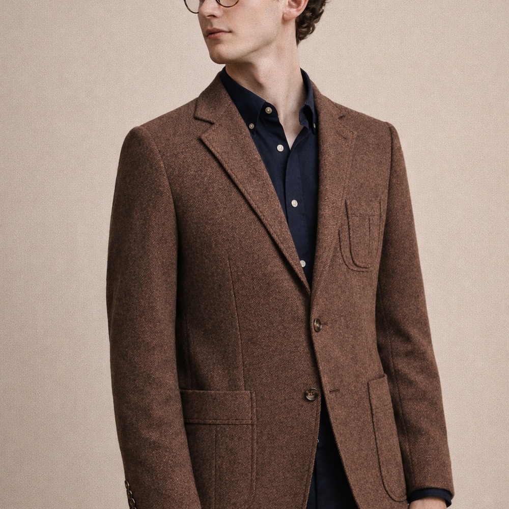 Brown Men's Wool Blend Blazer - Classic Tailored Jacket